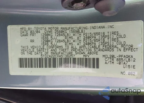 2004 Toyota Sienna Xle from USA, damaged, VIN 5TDZA22CX4S136257